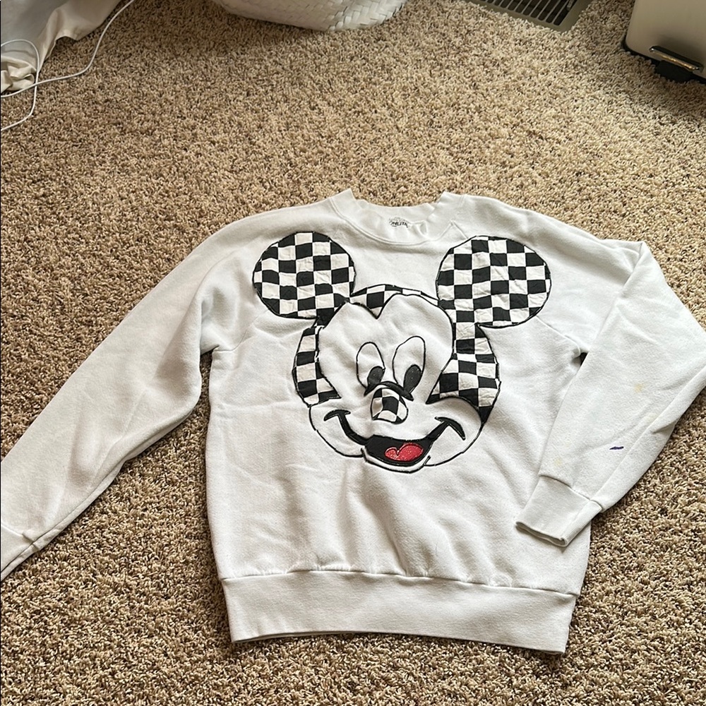 Disney Mickey Mouse Checkered Sweatshirt White Black